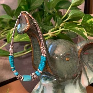 Turquoise and silver crafted artisan bracelet..pretty boho southwest vibe!